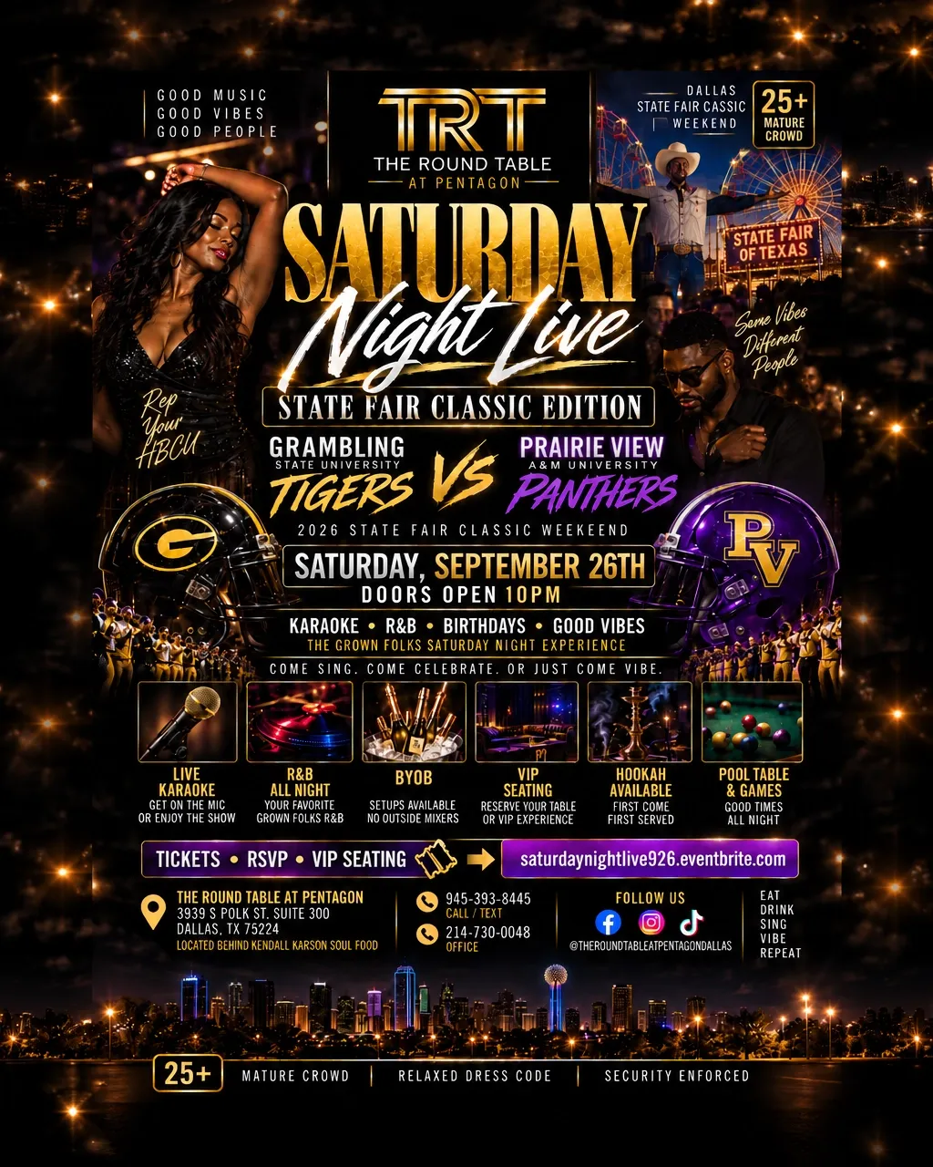 Saturday Night Live State Fair Classic Edition flyer for Saturday, September 26, 2026 at The Round Table at Pentagon